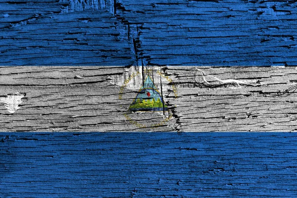 Oude Houten Achtergrond Van Decoratieve Kleurrijke Vlag Van Nicaragua — Stockfoto