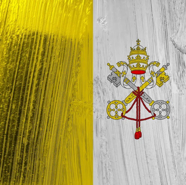Houten Achtergrond Met Decoratieve Kleurrijke Vlag Van Vaticaan — Stockfoto