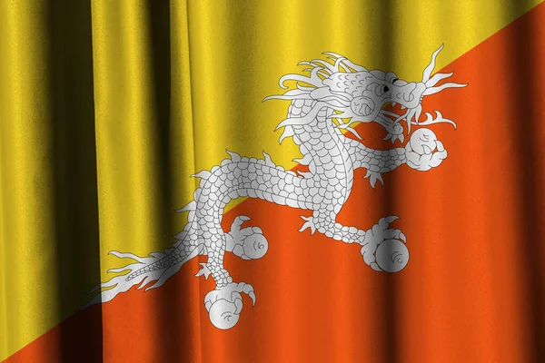 Bhútánská Vlajka Vlnění Tkaniny — Stock fotografie