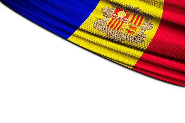 Weißer Hintergrund Mit Andorra Flagge Drapiert Illustration — Stockfoto