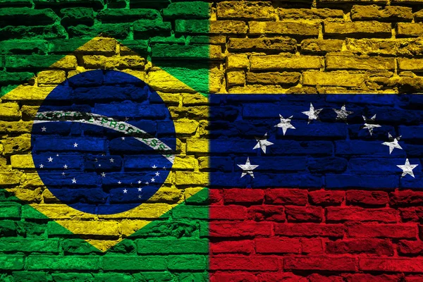 Прапори Бразилії Венесуели Цегляній Стіні — стокове фото