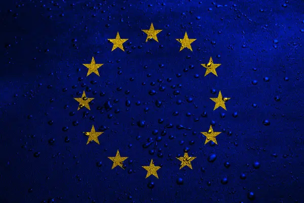 Fondo Con Bandiera Dell Unione Europea Con Gocce — Foto Stock
