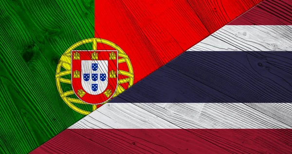 Bandeiras Portugal Tailândia Tábuas Madeira — Fotografia de Stock