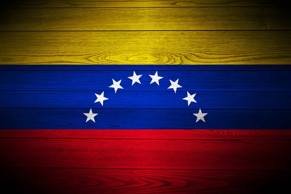 Trä Bakgrund Dekorativa Färgglada Flagga Venezuela — Stockfoto