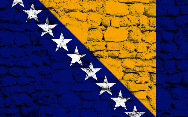 Vlajka Bosny Hercegoviny Cihlové Zdi — Stock fotografie