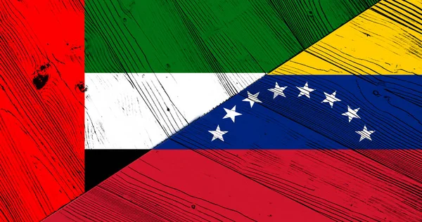 Wooden Background Decorative Colorful Flag Venezuela United Arab Emirates — Stock Photo, Image