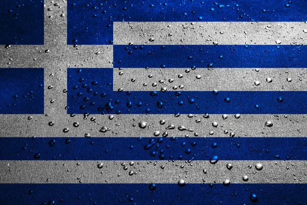 希腊国旗与水滴 — 图库照片