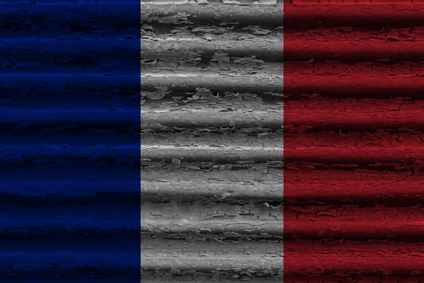 Französische Flagge Auf Wellblech Mit Rost — Stockfoto