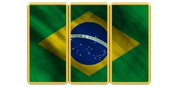 Brasilien Flagga Fyrkantiga Metallknappar Illustration — Stockfoto