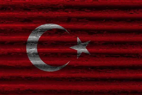 Bendera Turki Pada Logam Bergelombang Dengan Karat — Stok Foto