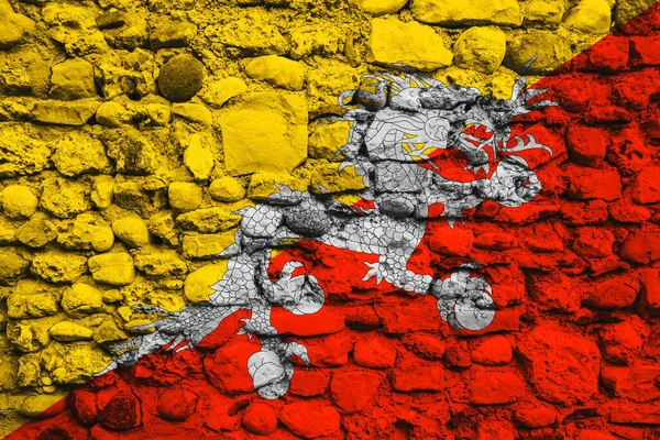 Téglafal Háttér Dekoratív Színes Zászló Bhután — Stock Fotó