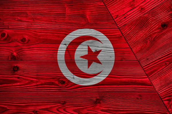 Bandera Túnez Sobre Fondo Madera — Foto de Stock