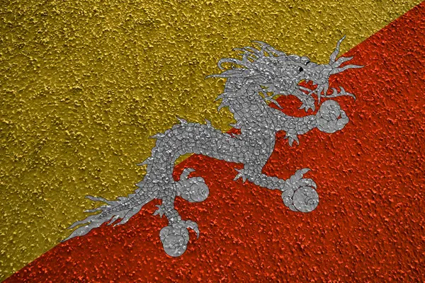 Zeď Pozadí Dekorativní Barevné Vlajky Bhútán — Stock fotografie