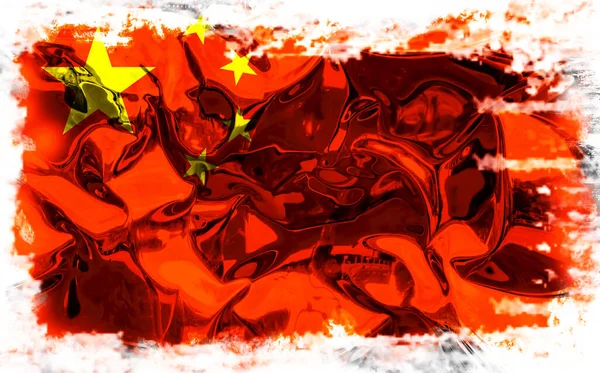 背景与中国国旗金属光泽 3D说明 — 图库照片