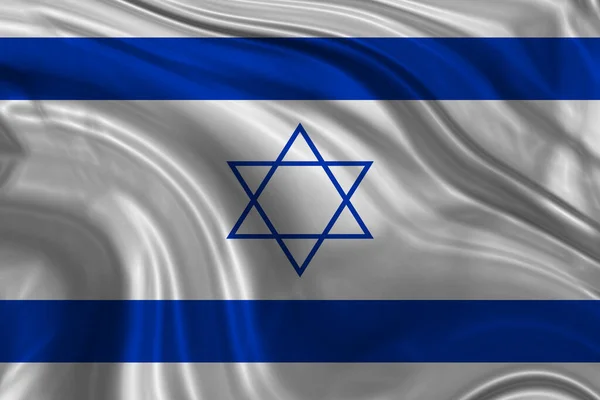 Textiel Achtergrond Van Decoratieve Kleurrijke Vlag Van Israël — Stockfoto