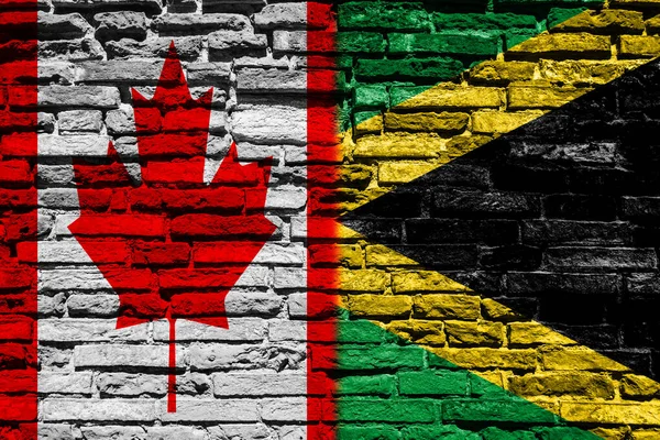 Drapeaux Canada Jamaïque Sur Mur Briques — Photo