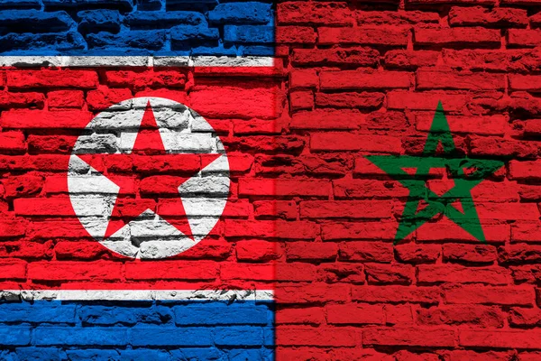 Flaggen Nordkoreas Und Marokkos Der Mauer — Stockfoto