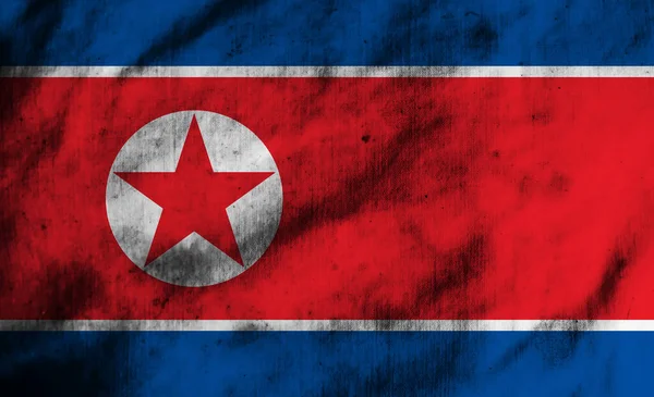 Bandera Corea Del Norte Sobre Tela Vieja — Foto de Stock