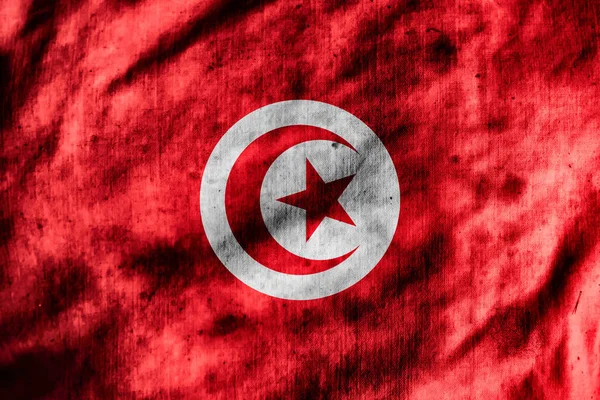 Flagge Tunesiens Auf Altem Stoff — Stockfoto