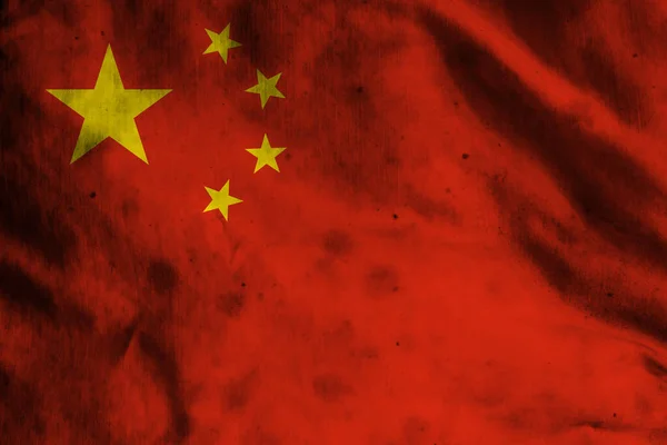 Kinas Flagga Gammalt Tyg — Stockfoto