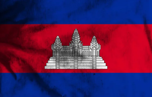 Drapeau Cambodge Sur Vieux Tissu — Photo
