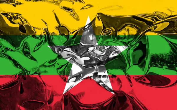 Bakgrund Med Flagga Myanmar Med Metalliska Höjdpunkter Illustration — Stockfoto