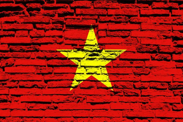 Tegelvägg Bakgrund Dekorativa Färgglada Flagga Vietnam — Stockfoto