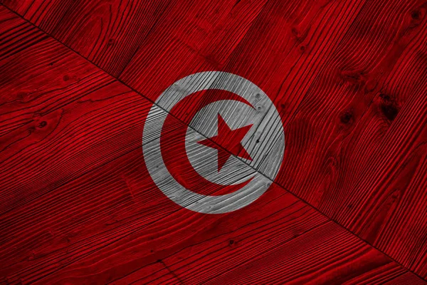 Drapeau Tunisie Sur Fond Bois — Photo