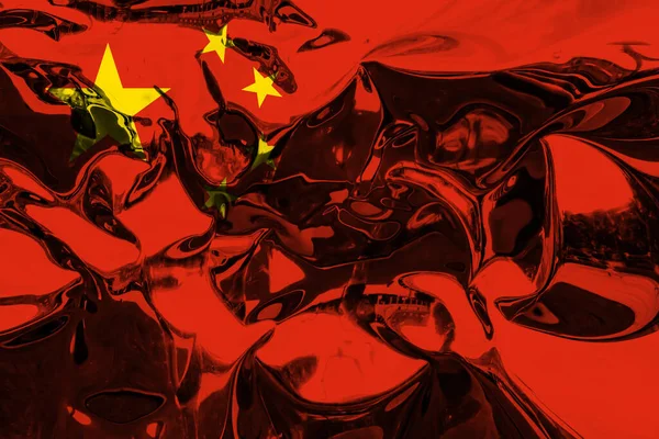 带有金属反射的中国彩旗背景 — 图库照片