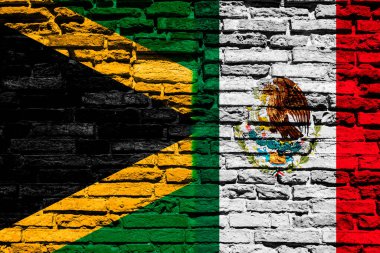 Jamaika ve Meksika bayrakları tuğla duvarda
