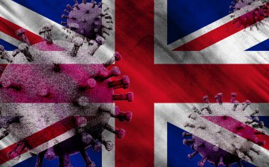 3D illüstrasyon, Coronavirus COVID 19 ile Büyük Britanya bayrağı