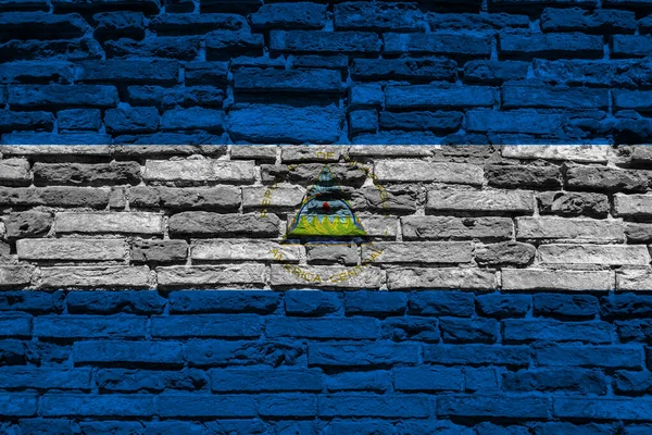 Sfondo Muro Mattoni Bandiera Decorativa Colorata Del Nicaragua — Foto Stock