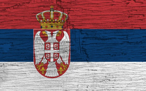 Sérvia Bandeira Placa Madeira Velha — Fotografia de Stock