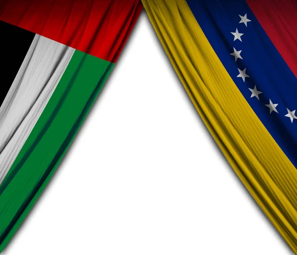 Σημαίες Των Ηνωμένων Αραβικών Εμιράτων Και Της Βενεζουέλας Θεατρικό Αποτέλεσμα — Φωτογραφία Αρχείου