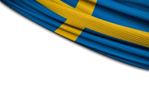 Cortina Bandeira Suécia Sobre Fundo Branco — Fotografia de Stock