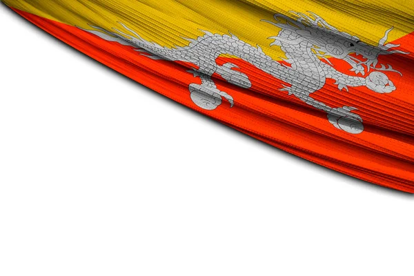 Závěs Vlajky Bhútánu Bílém Pozadí — Stock fotografie