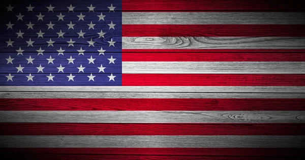 Bandeira Dos Estados Unidos América Fundo Madeira — Fotografia de Stock