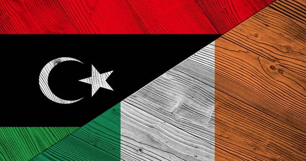 Líbia Írország Zászlói Fából Készült Táblákon — Stock Fotó