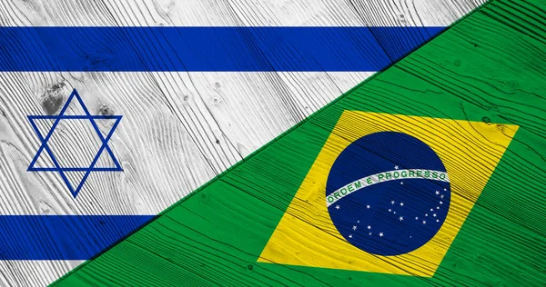 Прапори Ізраїлю Бразилії Дерев Яних Дошках — стокове фото