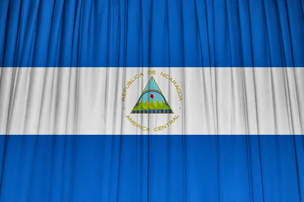 Υφασμάτινο Φόντο Διακοσμητικής Πολύχρωμης Σημαίας Της Νικαράγουα — Φωτογραφία Αρχείου