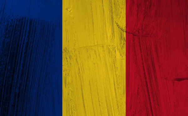 Fondo Bandera Colorida Decorativa Rumania Con Reflejos Metálicos —  Fotos de Stock