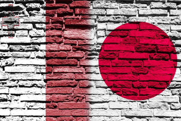 Bendera Malta Dan Jepang Dinding Bata — Stok Foto