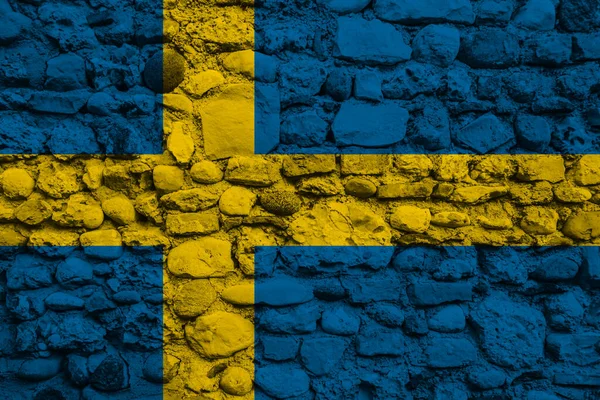Bandera Suecia Muro Piedra — Foto de Stock