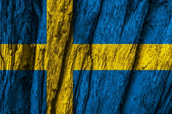 Bandera Suecia Sobre Fondo Madera — Foto de Stock