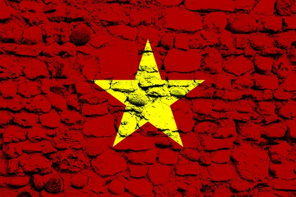 Téglafal Háttér Dekoratív Színes Zászló Vietnam — Stock Fotó