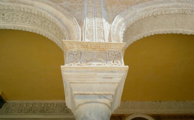 Sevilla 'daki Casa de Pilatos sütununun detayları. 11 Ağustos 2016 Sevilla, Endülüs - İspanya