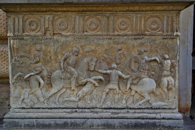 Granada 'daki Alhambra' daki Charles V Sarayı 'nın tahliyesi. Ağustos 2016 Granada, Endülüs - İspanya