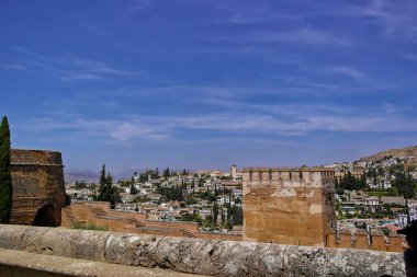 Granada 'daki Alhambra manzarası. 16 Ağustos 2016 Granada, Endülüs - İspanya