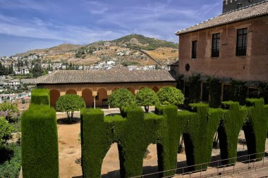 Granada 'daki Alhambra manzarası. 16 Ağustos 2016 Granada, Endülüs - İspanya