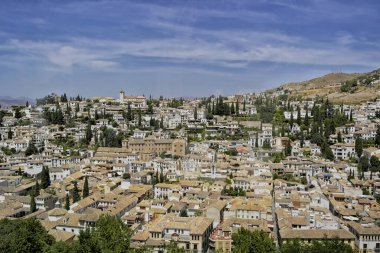 Granada 'daki Alhambra manzarası. 16 Ağustos 2016 Granada, Endülüs - İspanya